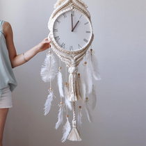 Feather Creativity Woven Hanging Clock Silent Living Room Restaurant Folk Juku Fashion Bell Accessories Teenage Girl Hearts Wall Decoration Hanging Accessories
