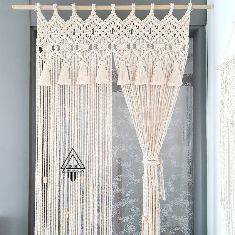 Bohemian woven door curtain tassel fringe decorative curtain hanging forged curtain custom pullable cotton semi-blackout curtain