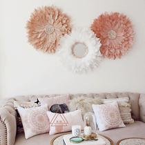 (Yu Ling) hand-woven feather wall hanging ins Wind bedroom living room porch feather shell mirror decorative painting