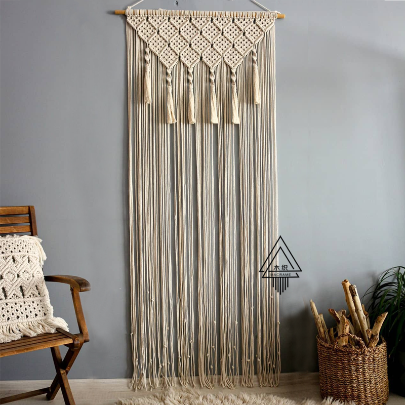 Min Juku Decoration Nordic Wind Weaving Semi-Shading Door Curtain Hanging Curtain Partition Window Free Of Perforated Curtain Customised Pure Cotton Thread Curtain