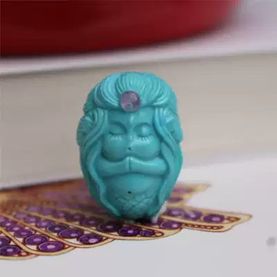 Lin Xi jewelry original green pine carving mermaid natural ore