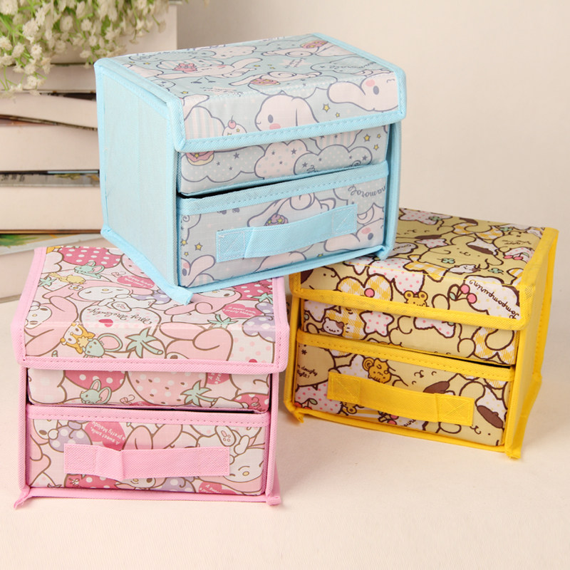 Cute cartoon pudding big ear dog Melody drawers can be folded with small makeup boxes Jewelry Tabletop Finishing containing boxes