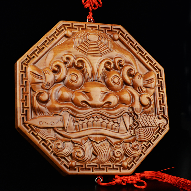 Peach wood animal head gossip mirror lion bites sword tiger head brand lion bites sword door to door pendant door pendant size number
