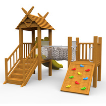 Large Kindergarten Outdoor Wooden Climbing Frame Yellow Flower Pears Rock Climbing Wood Children Balance Wooden Slug Bridge Slide Drill Holes