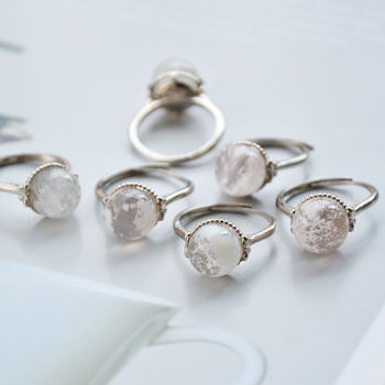 Natural snowflake ghost crystal set adjustable ring