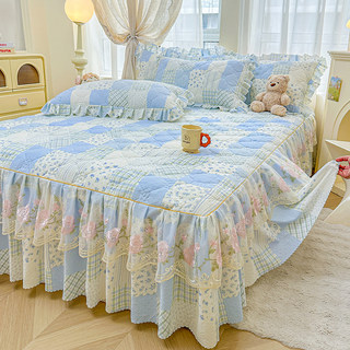 2025 autumn and winter new double-layer gauze quilted bed skirt single piece pure cotton three-piece set to cover the ugly hem pure cotton thickened bedspread