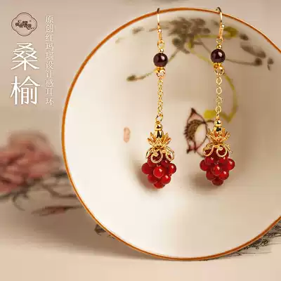 Phoenix Nirvana earrings female long version earrings personality design sense retro red agate earrings antique High sense