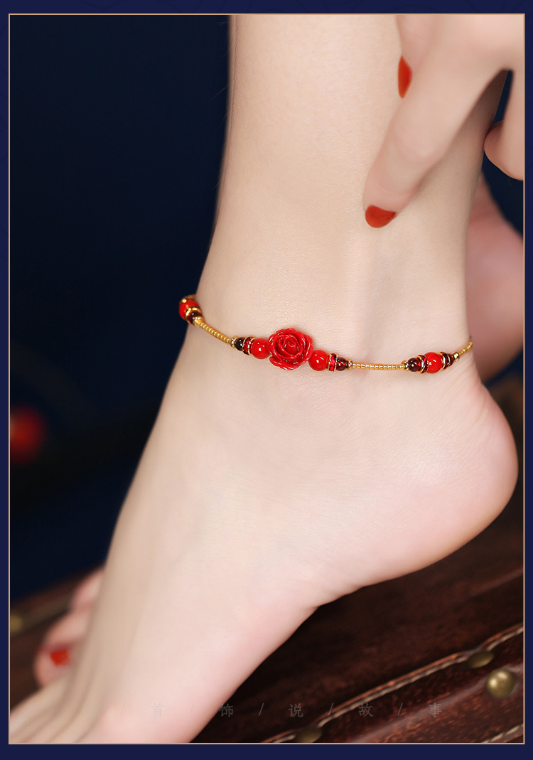 Phoenix Nirvana chân vòng nữ phong cách cổ áo garnet dệt retro cá tính dân tộc gió vòng chân trẻ em người mẫu gợi cảm - Vòng chân vòng chân cá chép nữ