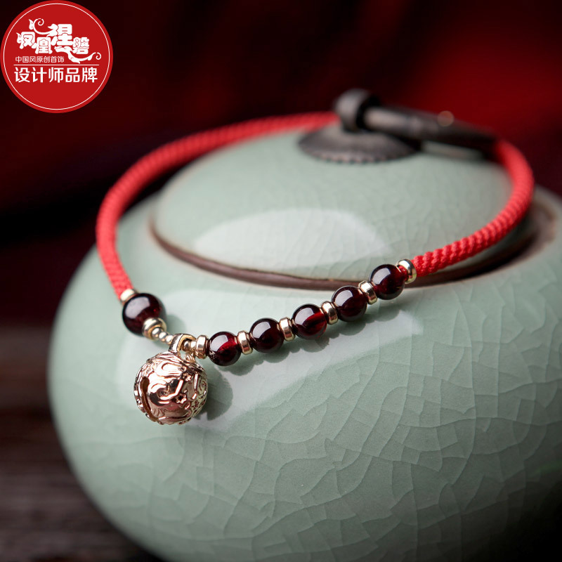 Phoenix Nipan Pomegranate Stone Foot Chain Woman Superior Sensation 2021 New Tide Red Rope Bell Foot Chain Lady Sexy Feet Rope