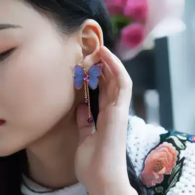 Phoenix Nirvana earrings female temperament retro personality wild butterfly tassel original long version pendant National Wind earrings