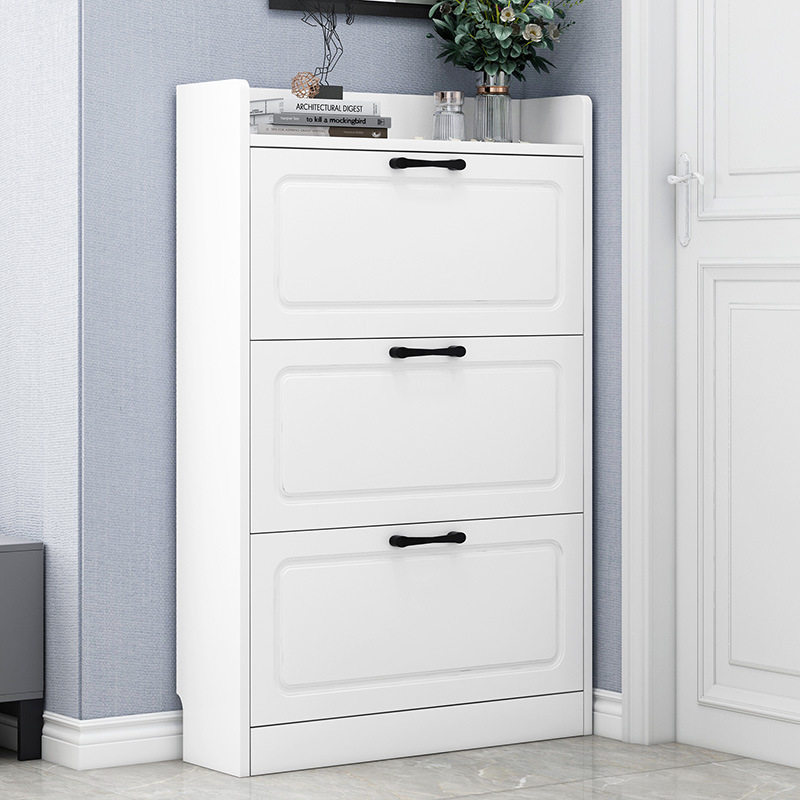 50 80 100x17x156cm white ultra-thin added with wooden 3 door overturning bucket door rear containing storage shoe cabinet