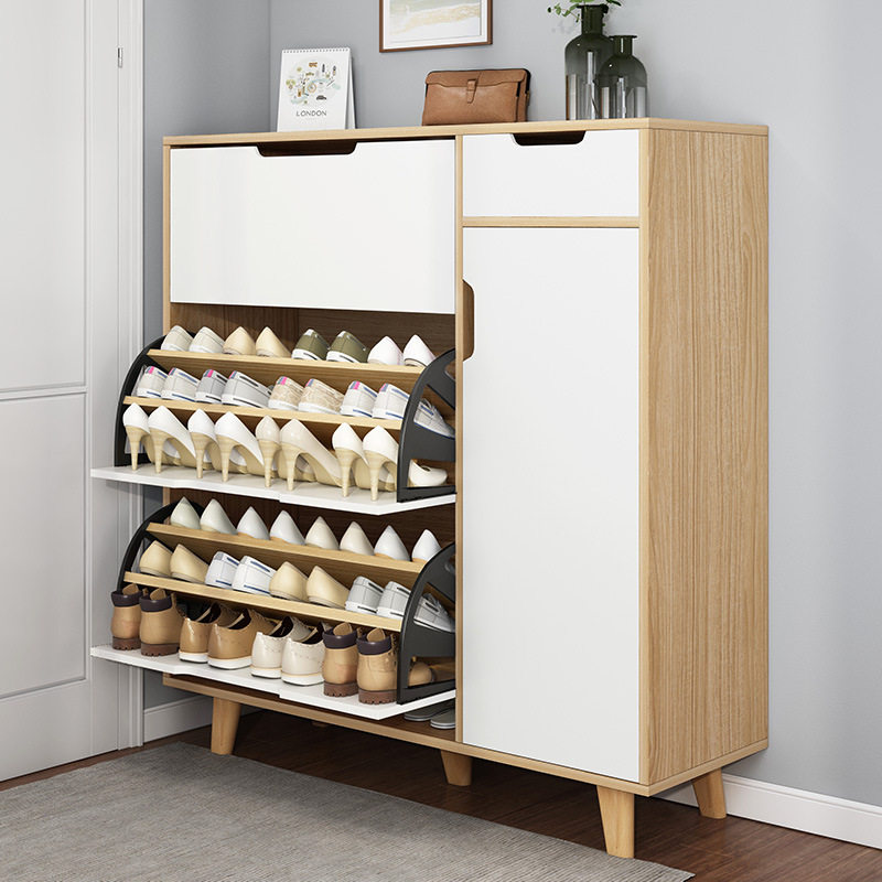 60 60 80120 17 17 24 34 34 wide white rubber wood color 3 doors 1 2 3 layers Overturning Bucket Large Capacity Containing Shoes Cabinet