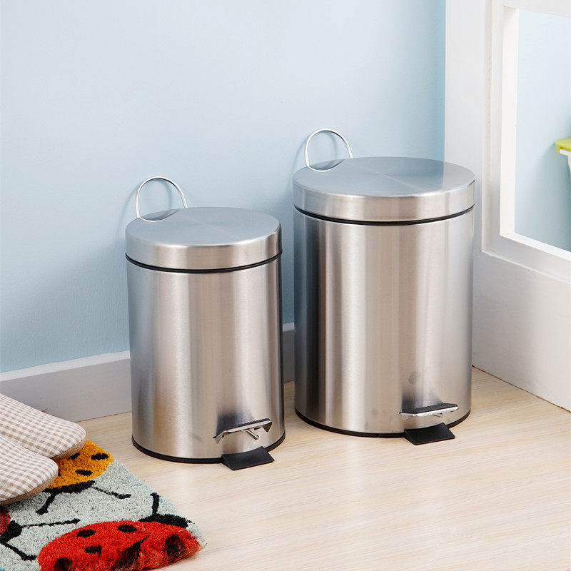 5 7 8L round thickened wire drawing 410 stainless steel pedaled double hand silent automatic cover bin