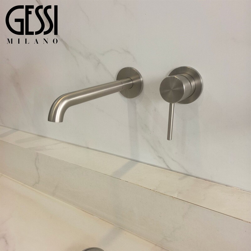 Italian Gessi All-Copper Brushed Nickel Concealed Wall-Mounted Basin Faucet Minimalist Rotatable Faucet Italian Gessi All-Copper Brushed Nickel Concealed Wall-Mounted Basin Faucet Minimalist Rotatable Faucet