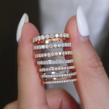 18k gold natural diamond ring women's volleyball ring real row diamond tail ring platinum bar ring stacked full diamond ring rose gold