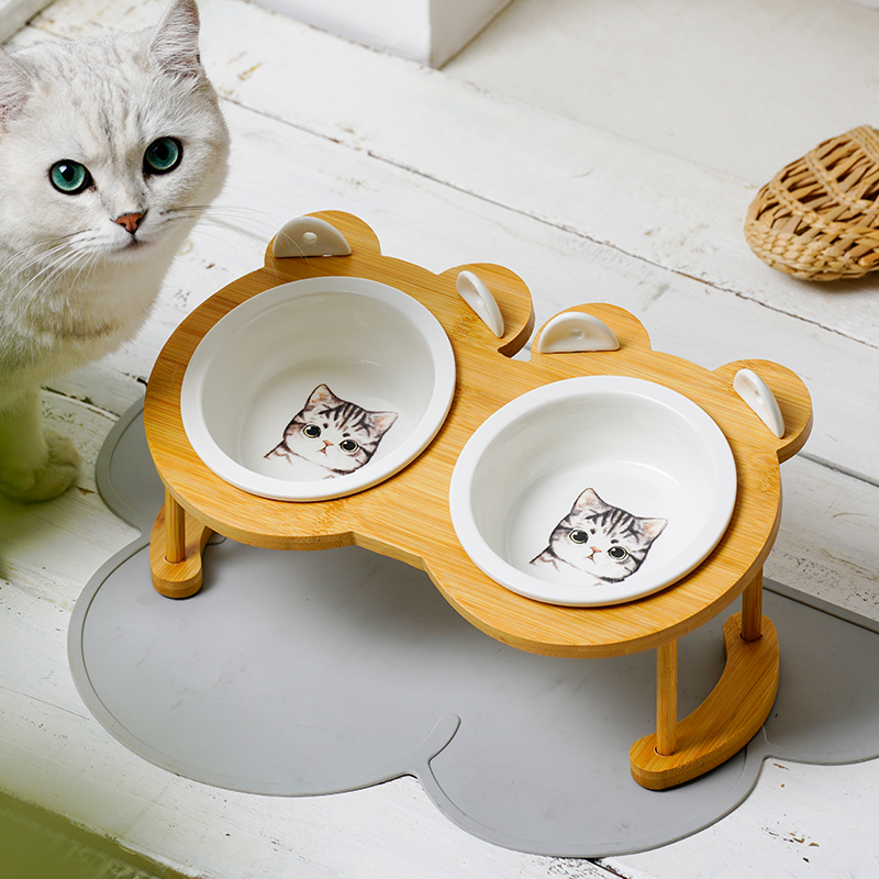 Cat Bowl double bowl protect cervical spine Ceramic Cat Food Basin water Eating Basin Dog Food Bowl Anti-Flap Pet Food Basin