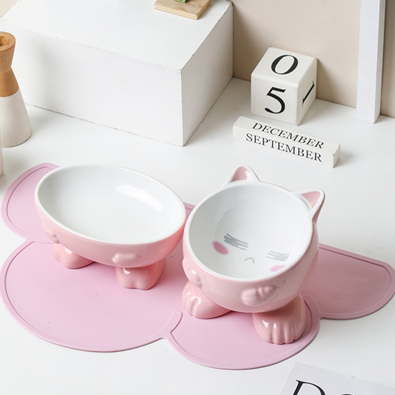 Cat Bowl Ceramic High Foot Protection Cervical Spine Anti-Overturning Water Bowl Double Bowl Pet Supplies Dogs Cat Cat Food Bowl Cat Food Basin