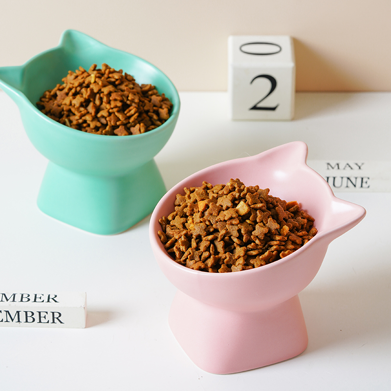 Cat bowl ceramic high foot protection cervical vertebra to prevent overturning cats and dogs small and medium-sized dogs eat and drink pet food bowls