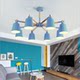 Nordic Macaron Living Room Chandelier, Modern Minimalist Solid Wood Bedroom Chandelier, Creative Japanese-Style Gray Wood Art Dining Room Lamp