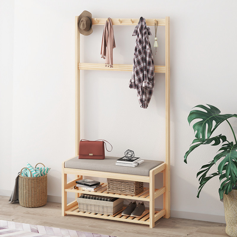 Solid wood clothes hanger floor bedroom hanging clothes hanger door shelve clothes rack clothes rack shoe rack integrated in Xuanguan Easy clothes rack