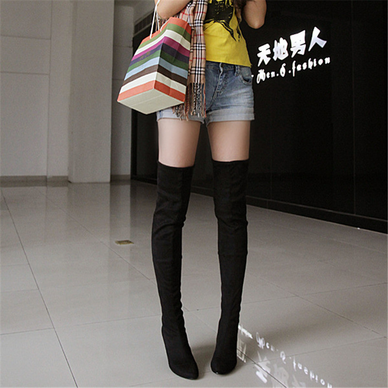 Spot pointed anti-velvet high heels Suede thin heel autumn and Winter boots high tube CD cross-dressing ladyboy large size women's boots