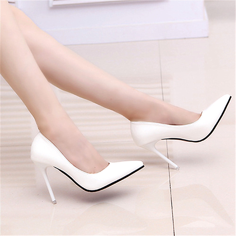 Fashion Sexy Fine Heel Tip Shallow Mouth 100 Hitch Spring Autumn Summer Women's Single Shoe CD Pseudo-Pussy Dress OL Large size heel Shoe