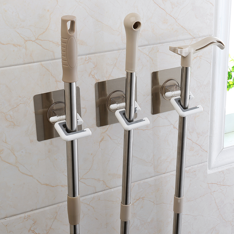 Home door rear wall-mounted mop rack bathroom sweep to remove wall-free hanging rack No-mark mop powerful adhesive hooks