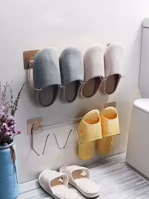 Powder room shelf Household dormitory shoe storage shelf Bathroom wall-mounted punch-free stainless steel slipper rack