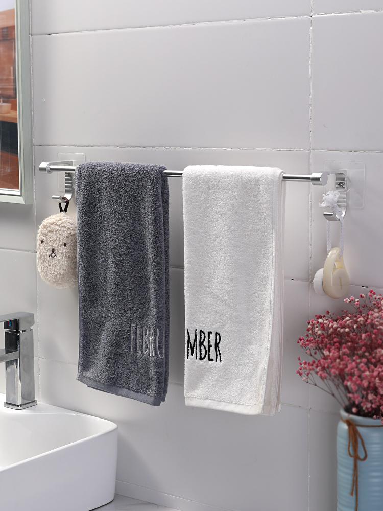 Double Qing strong suction cup towel rack Bathroom double rod towel rod powder room towel rack Bathroom rack without drilling