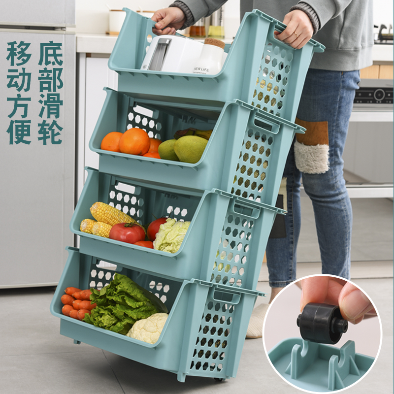 Kitchen rack vegetable basket multi-functional household floor-to-ceiling multi-layer storage layer shelf artifact large seasoning rack