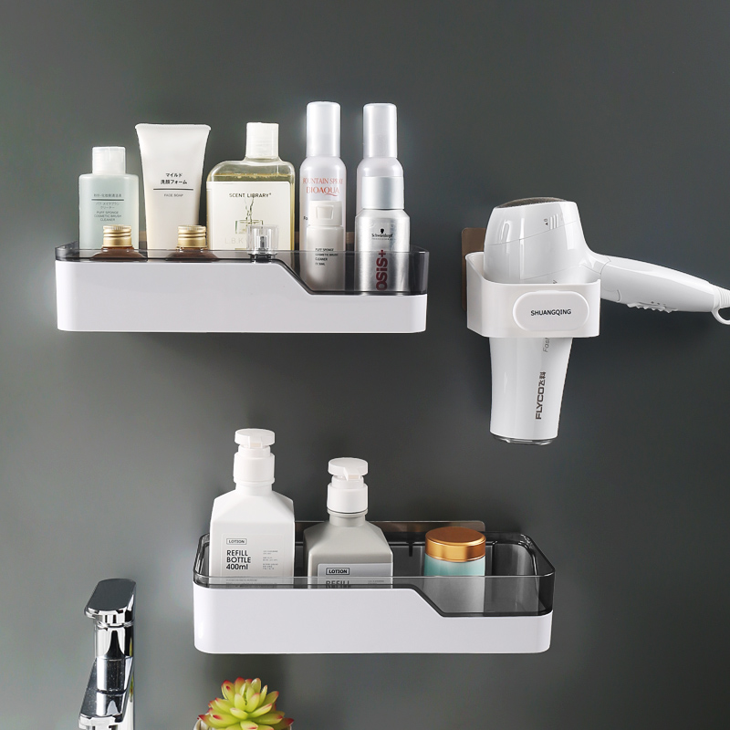 Powder room hair dryer rack towel rack wall-mounted punch-free bathroom vanity storage shelf set