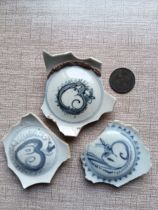 Ancient porcelain pieces blue and white rabbit pattern