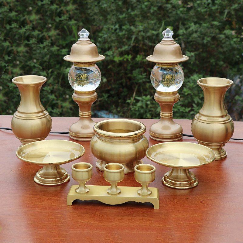 Pure copper Buddha utensils for Buddha household copper wine cup copper incense stove water cup fruit plate vase for lamp display