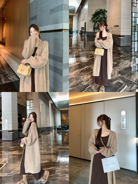 Wu77 Mohair Soft and Waxy Large Quilt Sweater Jacket Women's Summer Lazy Style Loose No-Flat Long Cardigan