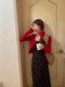 Wu 77 Retro Tea Break Black and Red Contrast Color Floral Suspender Dress Women's Waist Slim Slimming Back Slit Long Skirt