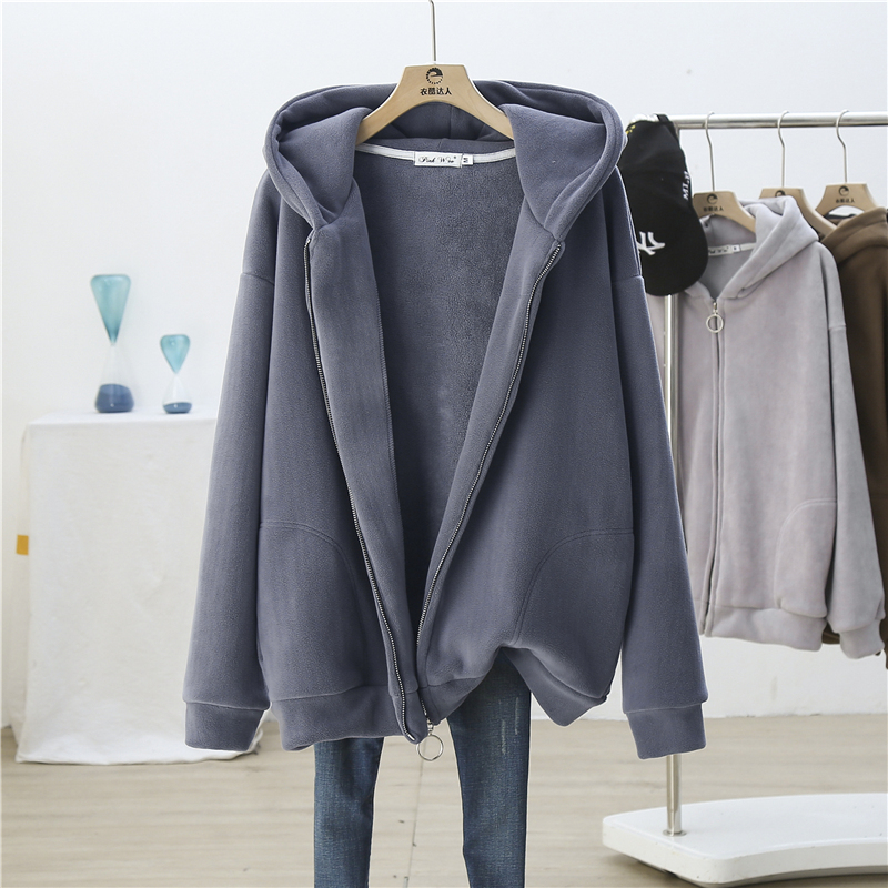 Special Offer: Warm, Fleece-Lined, Thickened Women's Cardigan, 2025 New Style, Loose Korean-Style Hooded Sweatshirt Jacket for Women, Autumn and Winter