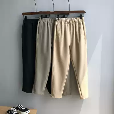 Nine buckle large size women's clothing autumn and winter new high waist thin nine-point casual pants simple loose straight trousers 8069