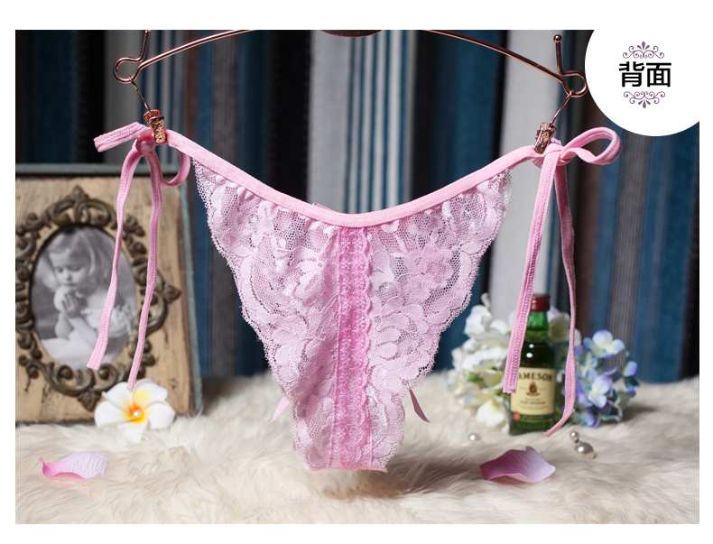 Thong T quần nữ đồ lót gợi cảm không có dấu vết eo thấp phụ nữ viền tập tin mở rỗng bên ren đồ lót người thật noi y cao cap