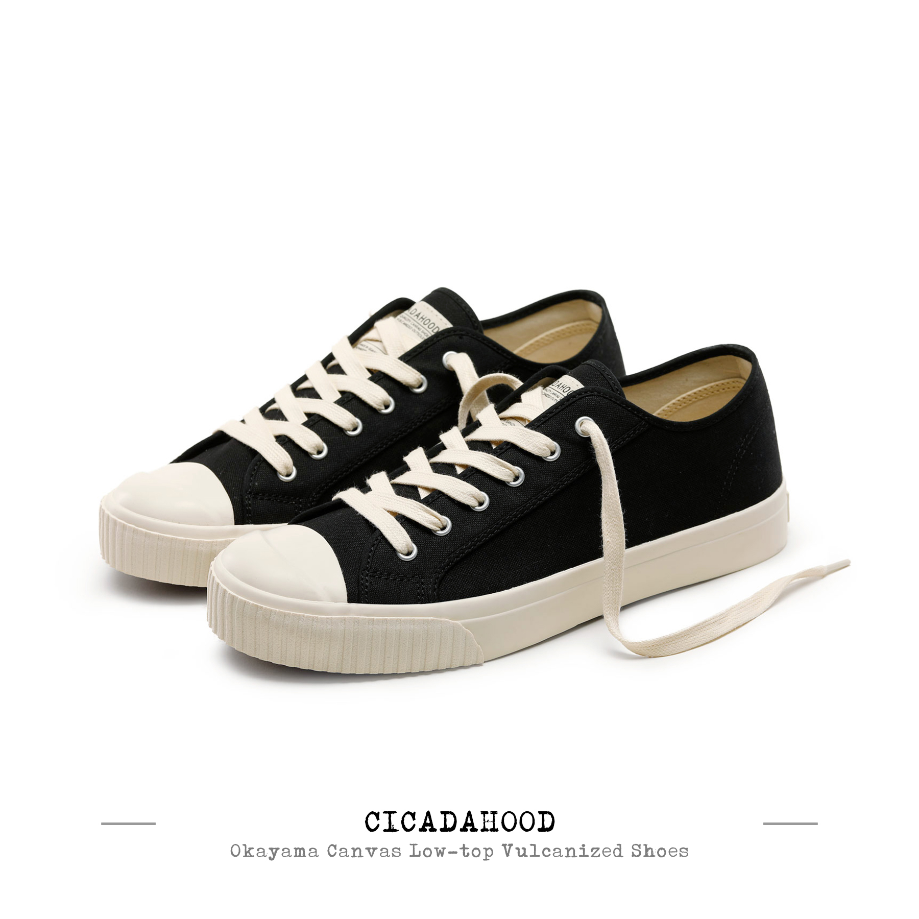 Cicadahood Japanese Okayama canvas low - gang sulfide shoes black canvas shoes original retro - fabric wear
