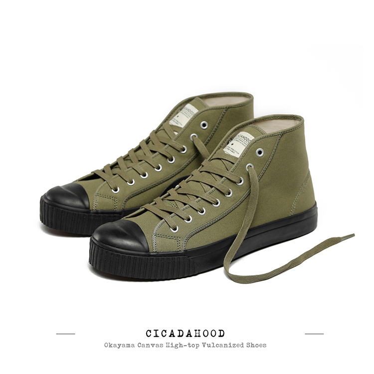 Cicadahood Japan Okayama canvas high cylinder vulcanised shoe Army Green Black Sail Cloth Shoes Emancipation Shoes
