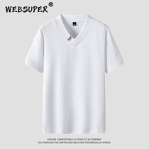 Cotton V-neck short-sleeved base shirt T-shirt mens solid color shirt mens summer wild five-piece half sleeve trend Mens