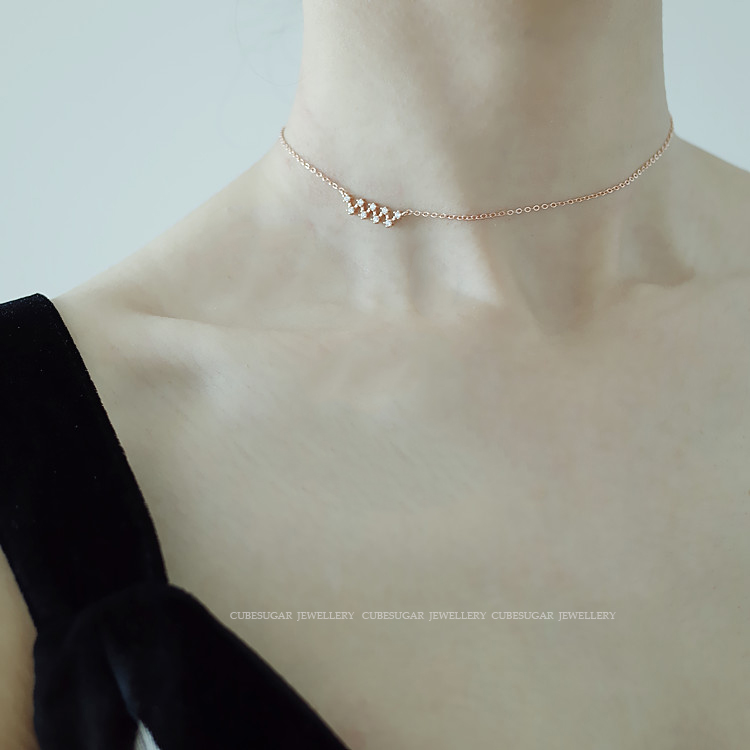 Custom 925 Sterling Silver Adjustable Length Wave Delicate Diamond Necklace Clavicle Chain Necklace