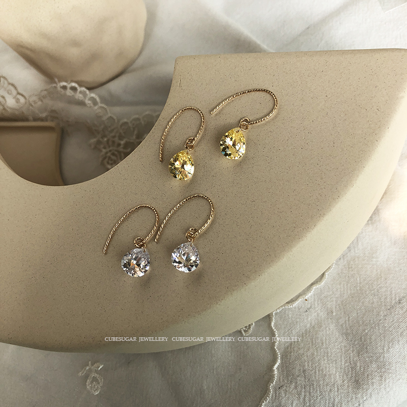 Summer sparkling series USA 14K Bauer gold zircons pendant ear-ear pinchpin goose yellow minimalist 100 hitch