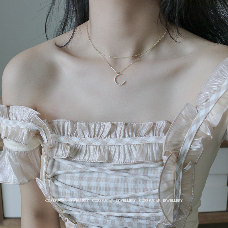 Super Fairy 925 silver inlaid moon necklace red retro in light luxury small minimal kock chain woman