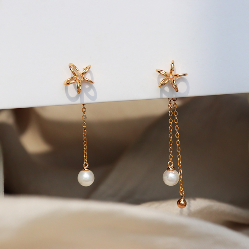 The gentle flower flux 925 pure silver pearl hangs long earrings simple fresh and fresh fairy sweet ear