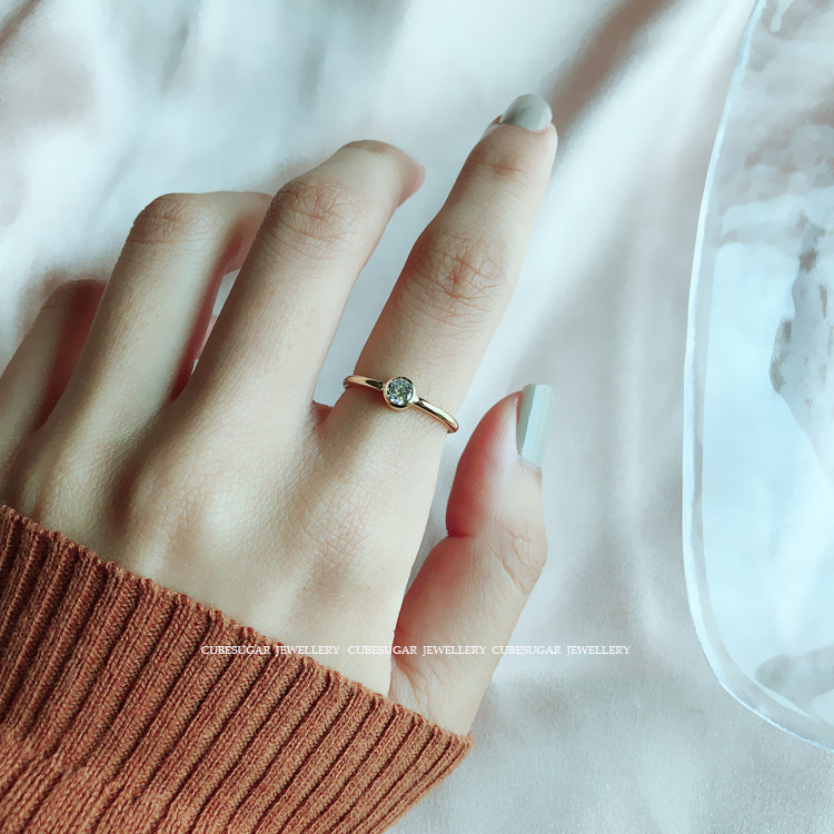 Phiên bản dày hơn! Rửa tay! Mỹ 14k mạ vàng zircon inlay phiên bản rộng thời trang hoang dã nhẫn kim cương đơn nhẫn cặp đẹp