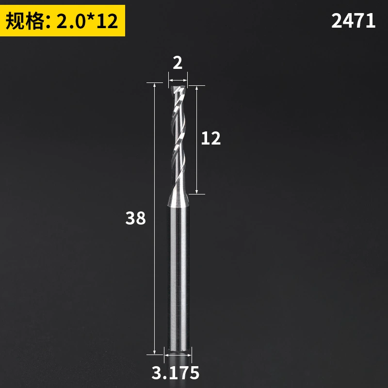 Thép vonfram 2 cạnh xoắn ốc phay 3.175 đầu khắc acrylic mật độ cắt bảng khắc CNC máy công cụ mũi khoan bê tông makita 