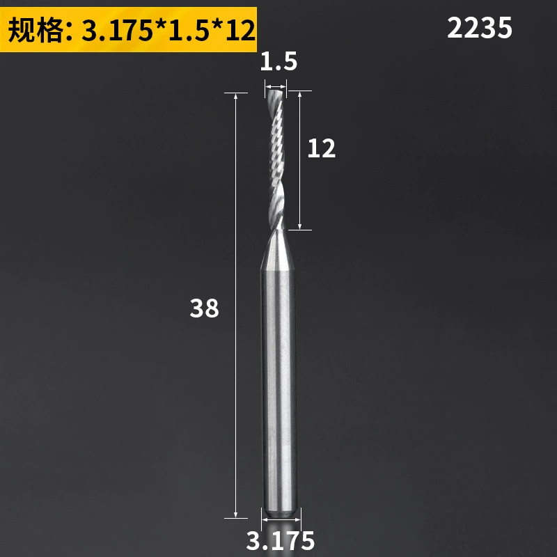 Lidiao thép vonfram 3.175 khắc bit 1 cạnh xoắn ốc phay gỗ chắc chắn mật độ bảng khắc CNC máy công cụ khoan gỗ mũi bắn vít 