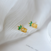 New listing Meng Meng Da citrine pineapple stud earrings super cute 925 silver plated 14k gold girl cute earrings