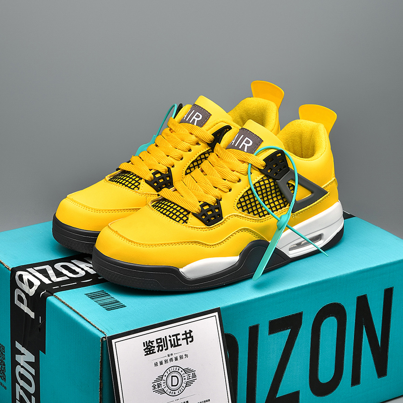 Aj4 Electric Yellow High-Top Basketball Shoes Aj3 Men's Shoes Practical Performance Shoes Joe 4 Putian Spring Original Air Cushion Sports Shoes for Students